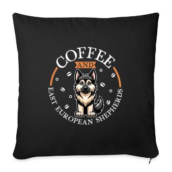 Coffee and Eastern European Shepherd Dog - Sofa pillowcase 17,3'' x 17,3'' (45 x 45 cm) - black - Front
