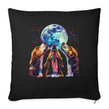 Beagle Dog Howling Moon - Sofa pillowcase 17,3'' x 17,3'' (45 x 45 cm) - black - Front