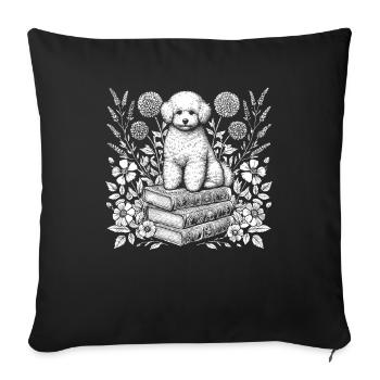 Bichon Frize Flower Book Reader Floral Cottagecore - Sofa pillowcase 17,3'' x 17,3'' (45 x 45 cm) - black - Front