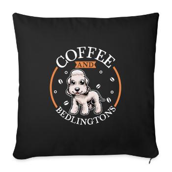 Coffee and Bedlington Terrier - Sofa pillowcase 17,3'' x 17,3'' (45 x 45 cm) - black - Front