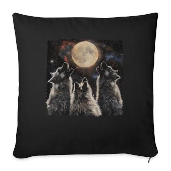 Keeshond Dog Howling Moon - Sofa pillowcase 17,3'' x 17,3'' (45 x 45 cm) - black - Front