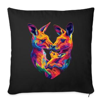 Famille Kangourou Australie Popart - Housse de coussin décorative 45 x 45 cm - noir - Devant