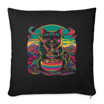 Maneki Neko Chat Japonais Happy Ramen Nu - Housse de coussin décorative 45 x 45 cm - noir - Devant
