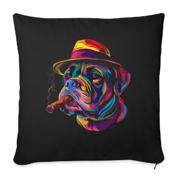 Mastiff Chien Smoker Hat Popart - Housse de coussin décorative 45 x 45 cm - noir - Devant