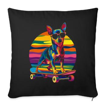 Miniature Pinscher Dog Skateboard Sunglasses Popart - Sofa pillowcase 17,3'' x 17,3'' (45 x 45 cm) - black - Front