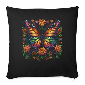 Papillon monarque floral Popart - Housse de coussin décorative 45 x 45 cm - noir - Devant