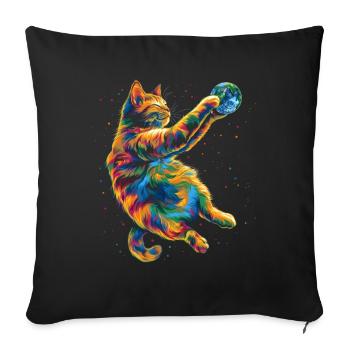 Chat Orange Chat Tigré Terre Popart - Housse de coussin décorative 45 x 45 cm - noir - Devant