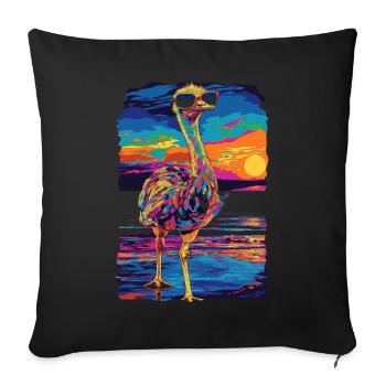 Autruche Animal Lunettes de soleil Plage Popart - Housse de coussin décorative 45 x 45 cm - noir - Devant