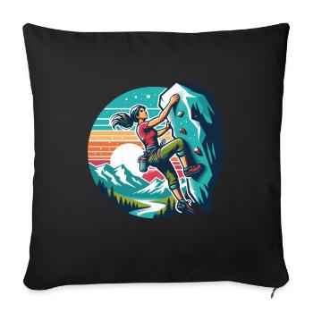 Femme fait du bloc sur un mur d’escalade - Housse de coussin décorative 45 x 45 cm - noir - Devant