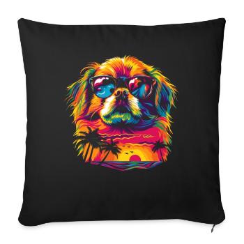 Pekingese Dog Sunglasses Beach Popart - Sofa pillowcase 17,3'' x 17,3'' (45 x 45 cm) - black - Front