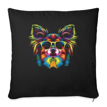 Papillon Dog Sunglasses Popart - Sofa pillowcase 17,3'' x 17,3'' (45 x 45 cm) - black - Front