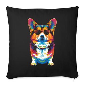 Pembroke Corgi Dog Sunglasses Popart - Sofa pillowcase 17,3'' x 17,3'' (45 x 45 cm) - black - Front