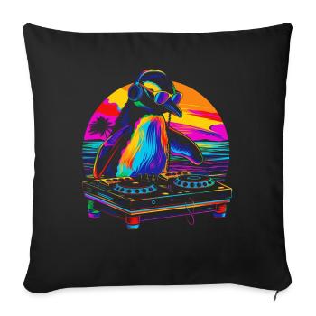Pingouin DJ Disc Jockey Platine Plage Soleil - Housse de coussin décorative 45 x 45 cm - noir - Devant