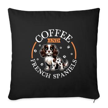 Coffee and Epagneul Français - Sofa pillowcase 17,3'' x 17,3'' (45 x 45 cm) - black - Front