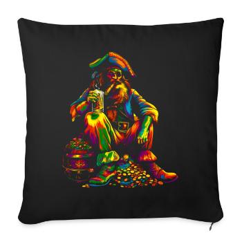 Capitaine Pirate Fumant Bière Popart - Housse de coussin décorative 45 x 45 cm - noir - Devant