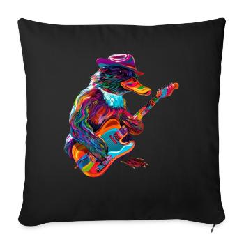 ornithorynque mammifère guitare chapeau de cowboy popart - Housse de coussin décorative 45 x 45 cm - noir - Devant