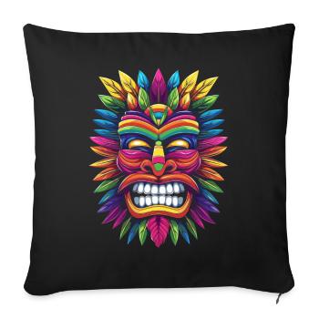 Tiki Luau Hawaii Tiki Mask Popart - Housse de coussin décorative 45 x 45 cm - noir - Devant
