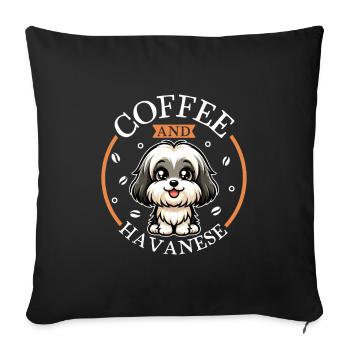 Café et bichon havanais - Housse de coussin décorative 45 x 45 cm - noir - Devant