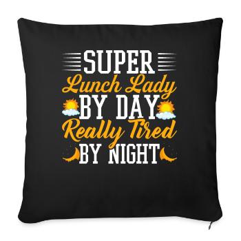 Cafétéria Employé École Super Déjeuner Dame Fatiguée - Housse de coussin décorative 45 x 45 cm - noir - Devant