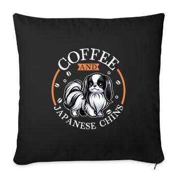 Coffee and Japan Chin - Sofa pillowcase 17,3'' x 17,3'' (45 x 45 cm) - black - Front
