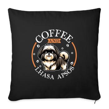 Kaffee und Lhasa Apso - Sofakissenbezug 45 x 45 cm - Schwarz - Vorne