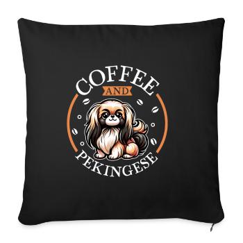 Café et Pékinois - Housse de coussin décorative 45 x 45 cm - noir - Devant