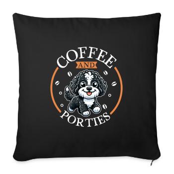 Coffee and Portuguese Water Dog - Sofa pillowcase 17,3'' x 17,3'' (45 x 45 cm) - black - Front