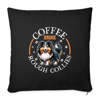 Coffee and long-haired collie - Sofa pillowcase 17,3'' x 17,3'' (45 x 45 cm) - black - Front