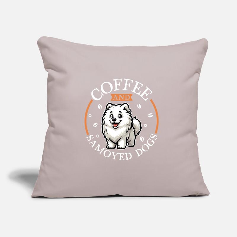 Café et Samoyède Housse de coussin décorative 45 x 45 cm