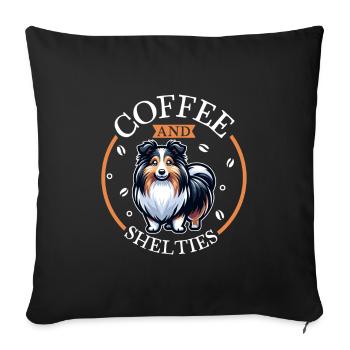 Coffee and Shetland Sheepdog - Sofa pillowcase 17,3'' x 17,3'' (45 x 45 cm) - black - Front