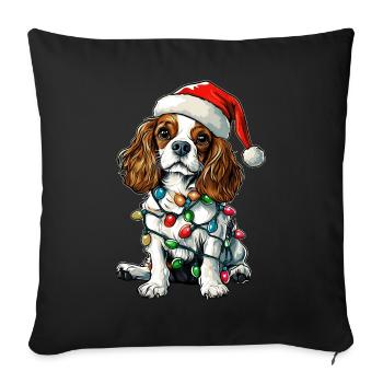 Roi Charles Cavalier Chien Père Noël - Housse de coussin décorative 45 x 45 cm - noir - Devant