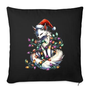 White Kitsune Fox Christmas Hat Xmas - Sofa pillowcase 17,3'' x 17,3'' (45 x 45 cm) - black - Front