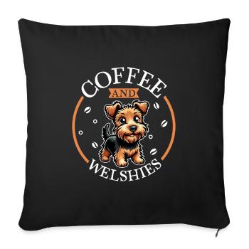 Coffee and Welsh Terrier - Sofa pillowcase 17,3'' x 17,3'' (45 x 45 cm) - black - Front