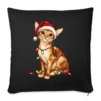 Mignon chat abyssin chapeau de Noël - Housse de coussin décorative 45 x 45 cm - noir - Devant