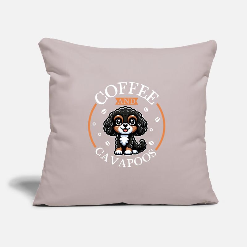 Café et Cavapoo Housse de coussin décorative 45 x 45 cm