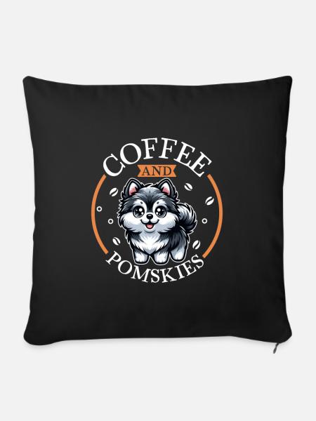 Kaffee und Pomsky - Sofakissenbezug 45 x 45 cm - Schwarz
