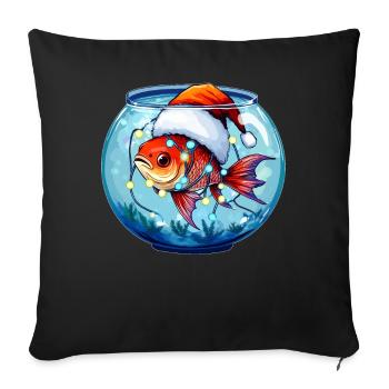 Poisson rouge aquarium Aquarist Chapeau de Noël Noël - Housse de coussin décorative 45 x 45 cm - noir - Devant
