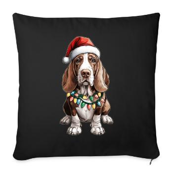 Basset Hound Chien Père Noël Noël - Housse de coussin décorative 45 x 45 cm - noir - Devant