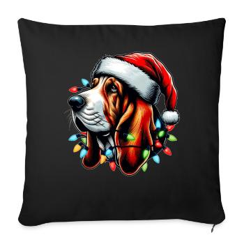Basset Hound Chien Père Noël Noël - Housse de coussin décorative 45 x 45 cm - noir - Devant