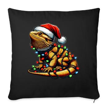 Chapeau de Noël dragon barbu lézard Noël - Housse de coussin décorative 45 x 45 cm - noir - Devant