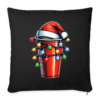 Red Beer Pong Cup Drinking Game Chapeau de Noël Noël - Housse de coussin décorative 45 x 45 cm - noir - Devant