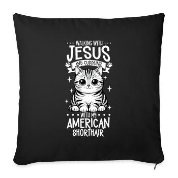 Jésus et mon American Shorthair - Housse de coussin décorative 45 x 45 cm - noir - Devant