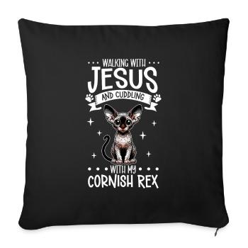 Jésus et mon Rex de Cornouailles - Housse de coussin décorative 45 x 45 cm - noir - Devant