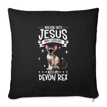 Jesus and My Devon Rex - Sofa pillowcase 17,3'' x 17,3'' (45 x 45 cm) - black - Front