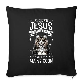 Jésus et mon Maine Coon - Housse de coussin décorative 45 x 45 cm - noir - Devant