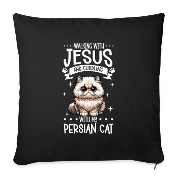 Jésus et mon chat persan - Housse de coussin décorative 45 x 45 cm - noir - Devant
