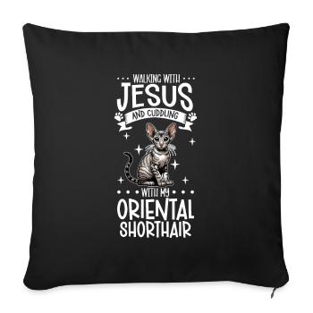 Jésus et mon Oriental Shorthair - Housse de coussin décorative 45 x 45 cm - noir - Devant