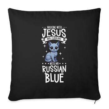Jésus et mon bleu russe - Housse de coussin décorative 45 x 45 cm - noir - Devant