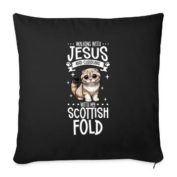 Jésus et mon chat écossais aux oreilles repliées - Housse de coussin décorative 45 x 45 cm - noir - Devant