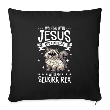 Jésus et mon Selkirk Rex - Housse de coussin décorative 45 x 45 cm - noir - Devant